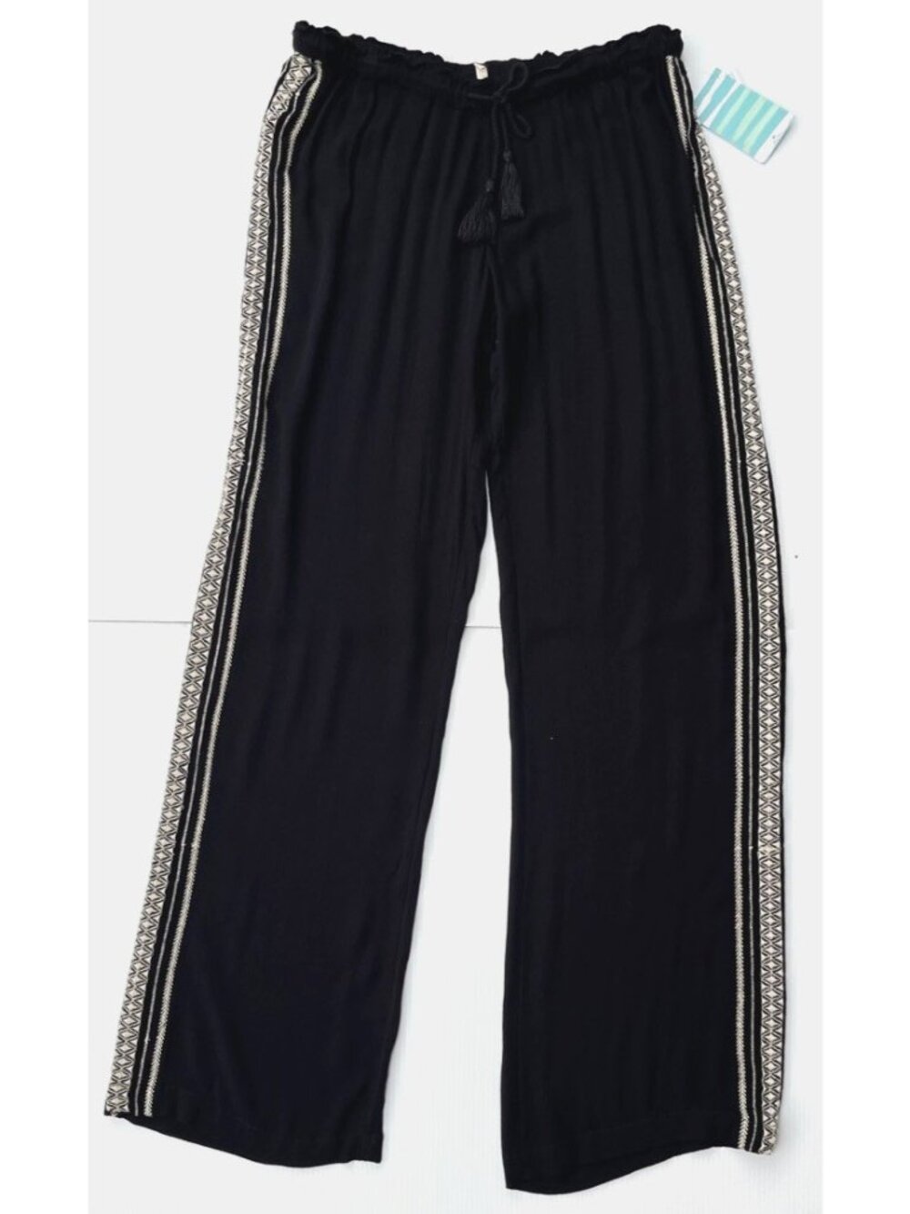 Billabong Embroidered Beach Pants Womens Wide Leg Drawstring Rayon Boho NWT